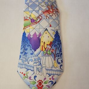 Jim Shore Signature Series- Christmas Tie- Sleigh Scene- 100% Silk